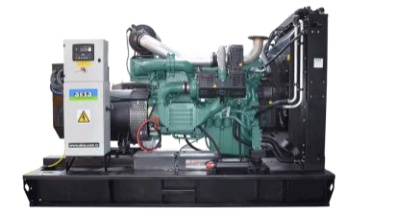 Side view of AKSA diesel generator with closed soundproof enclosure